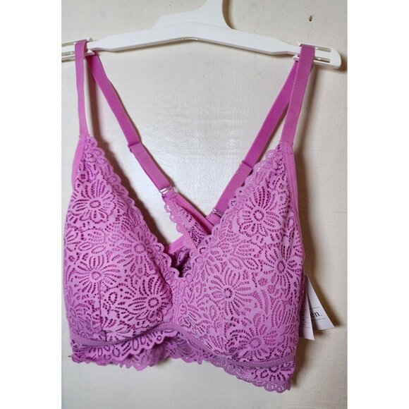 New Auden Women's Purple Lightly Line Bralette Adjustable Straps Pullover Size L - Picture 2 of 5